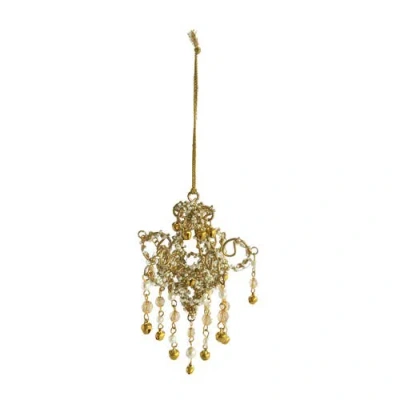 Storied Home Handmade Metal, Glass And Acrylic Beaded Chandelier Ornament, Gold Finish