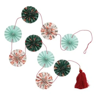 Storied Home Handmade Recycled Paper Fan Garland With Cotton Tassel, Multicolor