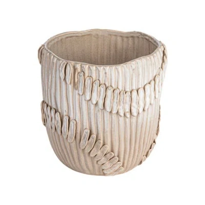 Storied Home Handmade Stoneware Pleated Vase With Pattern In Neutral