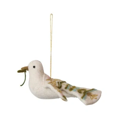 Storied Home Handmade Wool Felt Dove Ornament With Embroidery, Multicolor