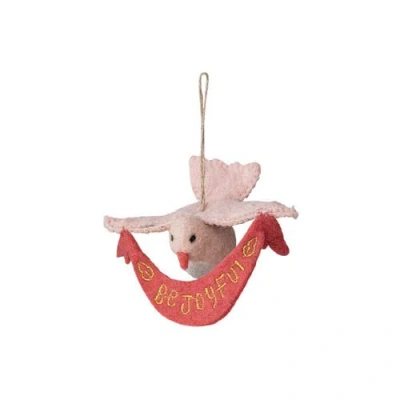 Storied Home Handmade Wool Felt Dove Ornament With Metallic Gold Thread Embroidery And Banner "be Jo In Pink