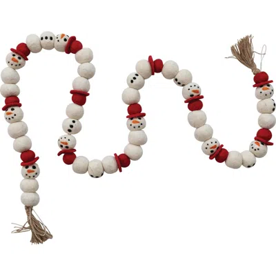 Storied Home Handmade Wool Felt Snowman Garland With Jute Tassels, Multicolor In White