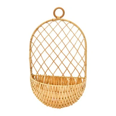 Storied Home Hand-woven Hanging Wicker Basket In Brown