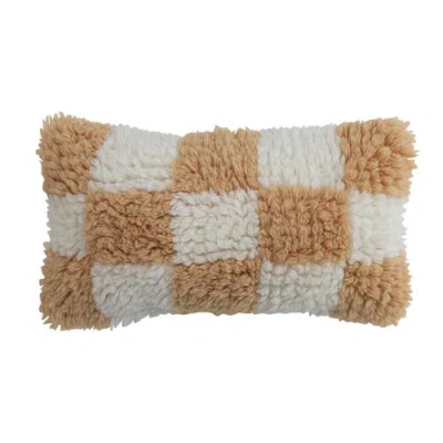 Storied Home Hand-woven New Zealand Wool And Cotton Shag Lumbar Pillow With Cotton Back, Cream And T In Multi