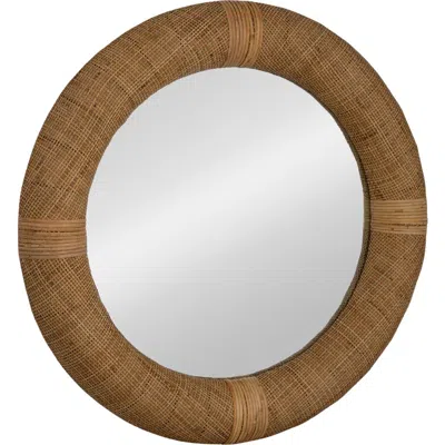 Storied Home Handwoven Rattan Cane Round Wall Mirror, Natural In Brown