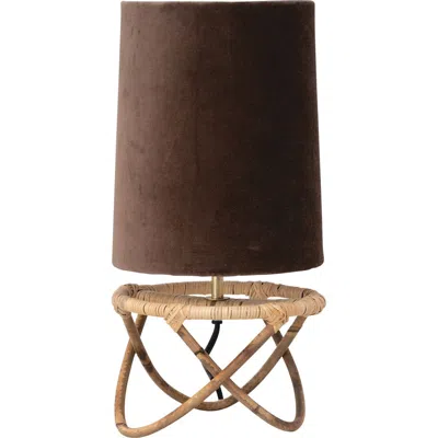 Storied Home Handwoven Rattan Table Lamp With Cotton Velvet Shade In Brown