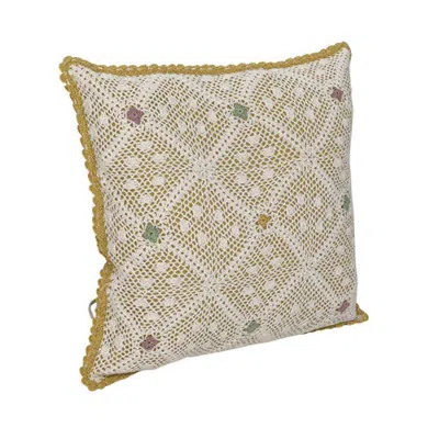 Storied Home Hand-woven Reclaimed Cotton Crocheted Pillow With Diamond Pattern, Multicolor