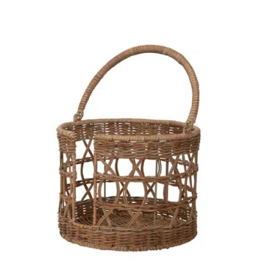 Storied Home Handwoven Wicker Plate Basket With Handle In Brown