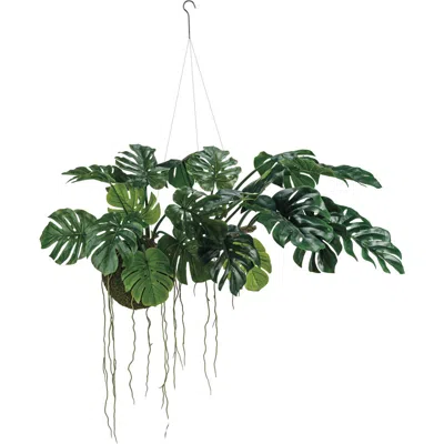 Storied Home Hanging Faux Monstera Kokedama Plant In Green