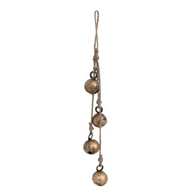 Storied Home Hanging Metal Jingle Bells With Jute Rope, Antique Brass Finish In Metallic