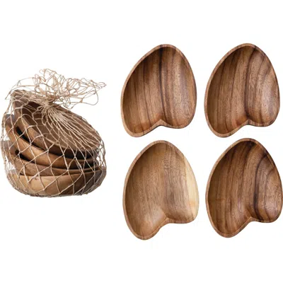 Storied Home Heart Shaped Acacia Wood Trays, Set Of 4 In Brown