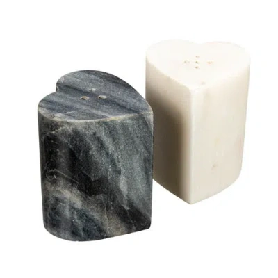 Storied Home Heart-shaped Marble Salt And Pepper Shakers, Set Of 2, Grey And White In Gray