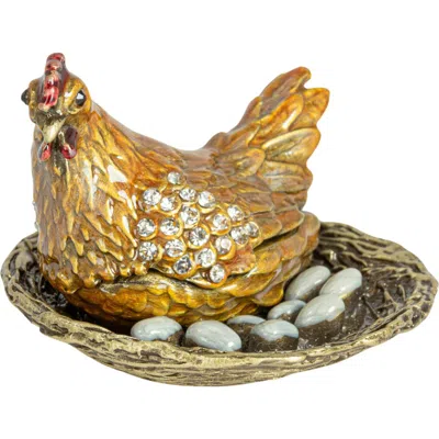Storied Home Jeweled Hen Trinket Box, Multicolor In Gold