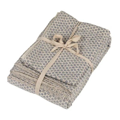 Storied Home King-size Cotton And Linen Patterned Bed Cover, Set Of 3 In Blue