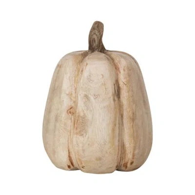 Storied Home Large Carved Mango Wood Pumpkin Figurine, Stained Finish In Natural