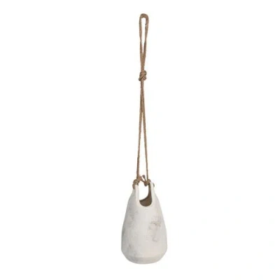 Storied Home Large Stoneware Hanging Planter With Jute Rope Hanger In White