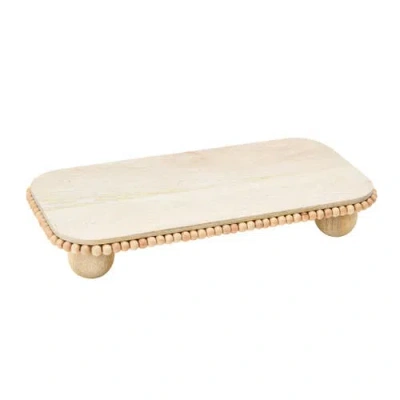 Storied Home Mango Wood Pedestal With Wood Beads In Brown