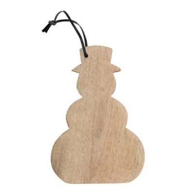 Storied Home Mango Wood Snowman Shaped Cheese/cutting Board With Leather Tie In Brown