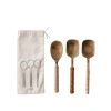 Storied Home Mango Wood Spoons With Wood And Leather Wrapped Handles, Set Of 3 In Brown
