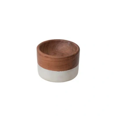 Storied Home Marble And Acacia Wood Pinch Pot In Brown