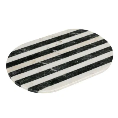 Storied Home Marble Cheese And Cutting Board With Stripes, Black And White