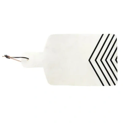 Storied Home Marble Cheese Board With Chevron Design, White And Black