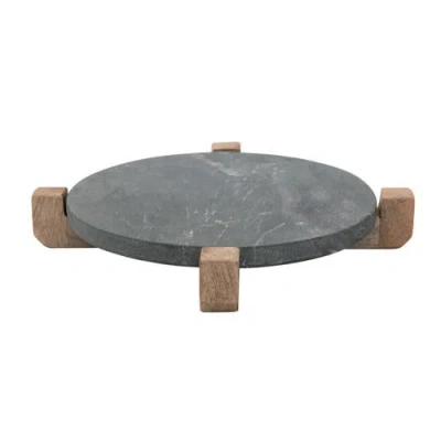 Storied Home Marble Serving Board With Mango Wood Stand, Black & Natural In Gray
