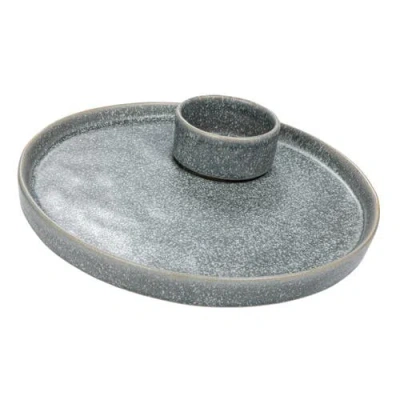 Storied Home Matte Stoneware Serving Plate And Small Dish Set In Gray
