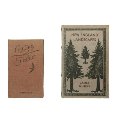 Storied Home Mdf & Canvas Book Storage Boxes, Set Of 2 "new England Landscapes" In Green