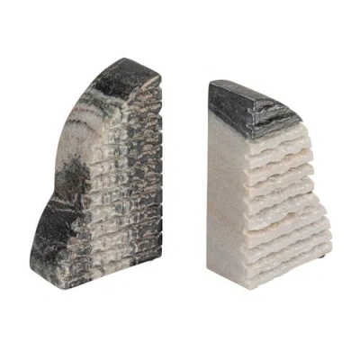 Storied Home Mélange Carved Marble Bookends In Black