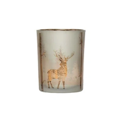 Storied Home Mercury Glass Candle Holder With Laser Etched Scene, Silver Finish In Brown
