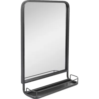 Storied Home Metal Framed Rectangle Wall Mirror With Shelf, Black