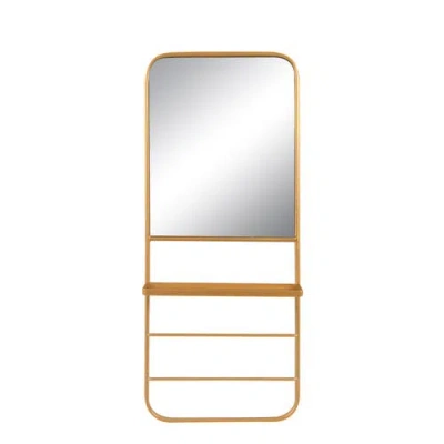 Storied Home Metal Framed Wall Mirror With Shelf And 2 Rods, Gold