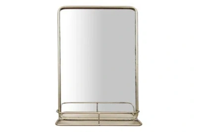 Storied Home Metal Framed Wall Mirror With Shelf And Antique Nickel Finish In Gold