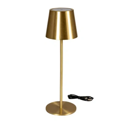 Storied Home Metal Led Rechargeable Table Lamp With Touch Sensor, Brushed Brass Finish In Gold