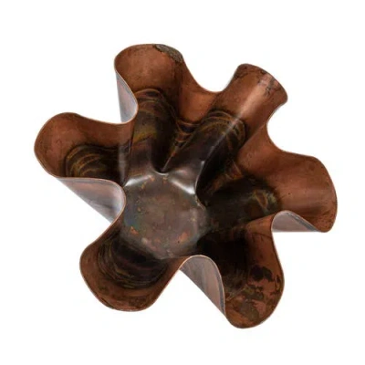 Storied Home Metal Organic Shaped Planter, Oxidized Copper In Brown