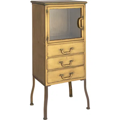Storied Home Metal Storage Cabinet With 3 Drawers, Antique Brass Finish In Gold