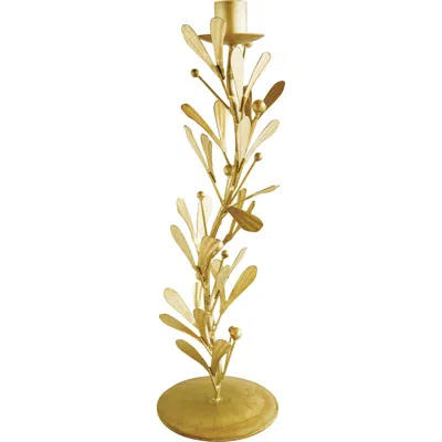 Storied Home Metal Taper Candleholder With Leaves And Berries, Distressed Pewter Finish In Gold