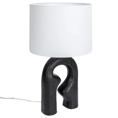 Storied Home Modern Abstract Sculptural Table Lamp With Drum Shade, Black And White