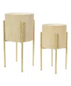 Storied Home Modern Boho Embossed Metal Planters With Stands In Cream