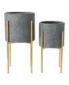 Storied Home Modern Boho Embossed Metal Planters With Stands In Gray