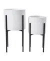 Storied Home Modern Boho Embossed Metal Planters With Stands In White