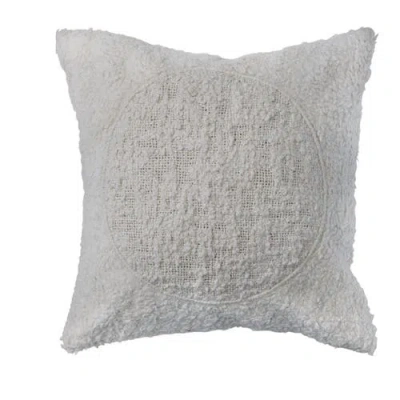 Storied Home Modern Cotton  Throw Pillow Cover With Stitched Circle In White