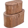 Storied Home Modern Decorative Oval Woven Rattan Storage Boxes, Set Of 2 Sizes, Dark Brown Finish In Brown