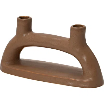 Storied Home Modern Stoneware Double Taper Holder In Brown
