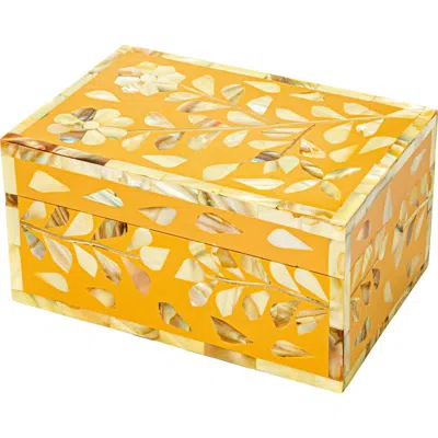 Storied Home Mother Of Pearl And Reclaimed Wood Box With Floral Design In Yellow