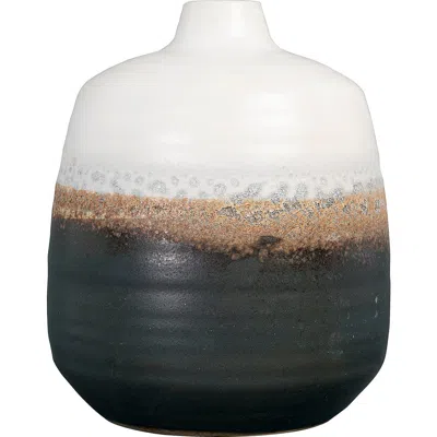 Storied Home Ombré Ceramic Vase With Reactive Glaze, Black And White In Multi