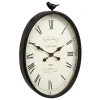 Storied Home Oval Metal Wall Clock With Bird, Antique Bronze In Black