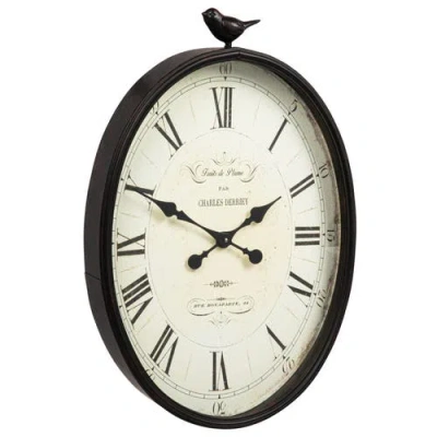 Storied Home Oval Metal Wall Clock With Bird, Antique Bronze In Brown