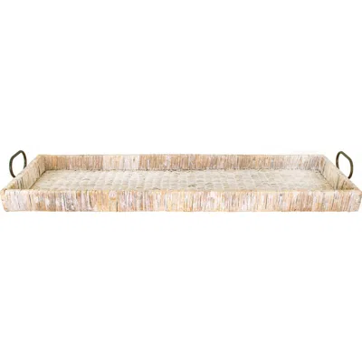 Storied Home Oversize Decorative Rattan Tray With Metal Handles, Whitewash Finish In Neutral